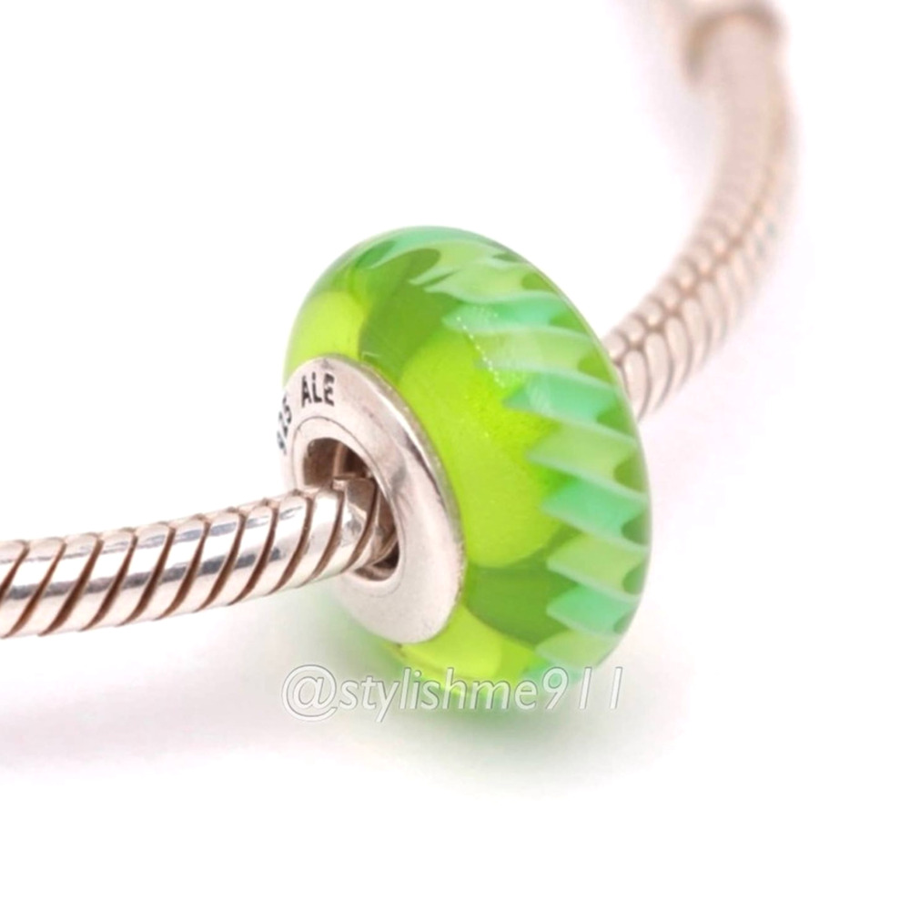 Authentic PANDORA Green Zigzag Murano Glass Bead Charm - Picture 2 of 8